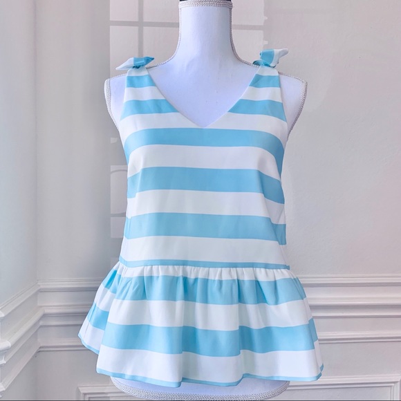 SUGAR LIPS BLUE WHITE STRIPED PLUM TOP WITH BOWS - Picture 1 of 11